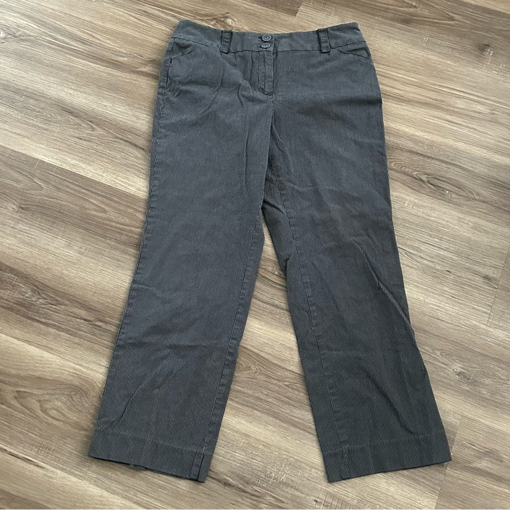 Talbots Blue Gray Stretch Pin Stripe Straight Leg Trousers Women Size 12
